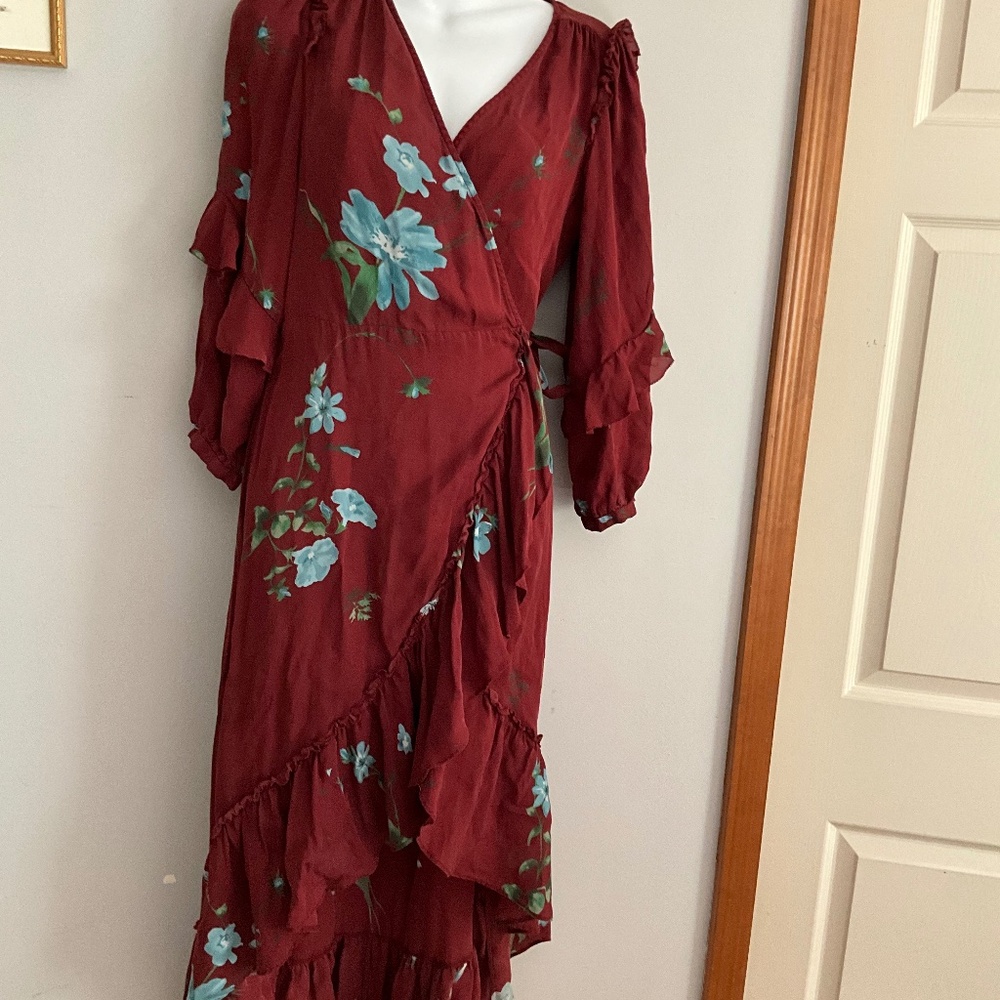 Joie Asymmetrical Dress in Burgundy and Blue Floral